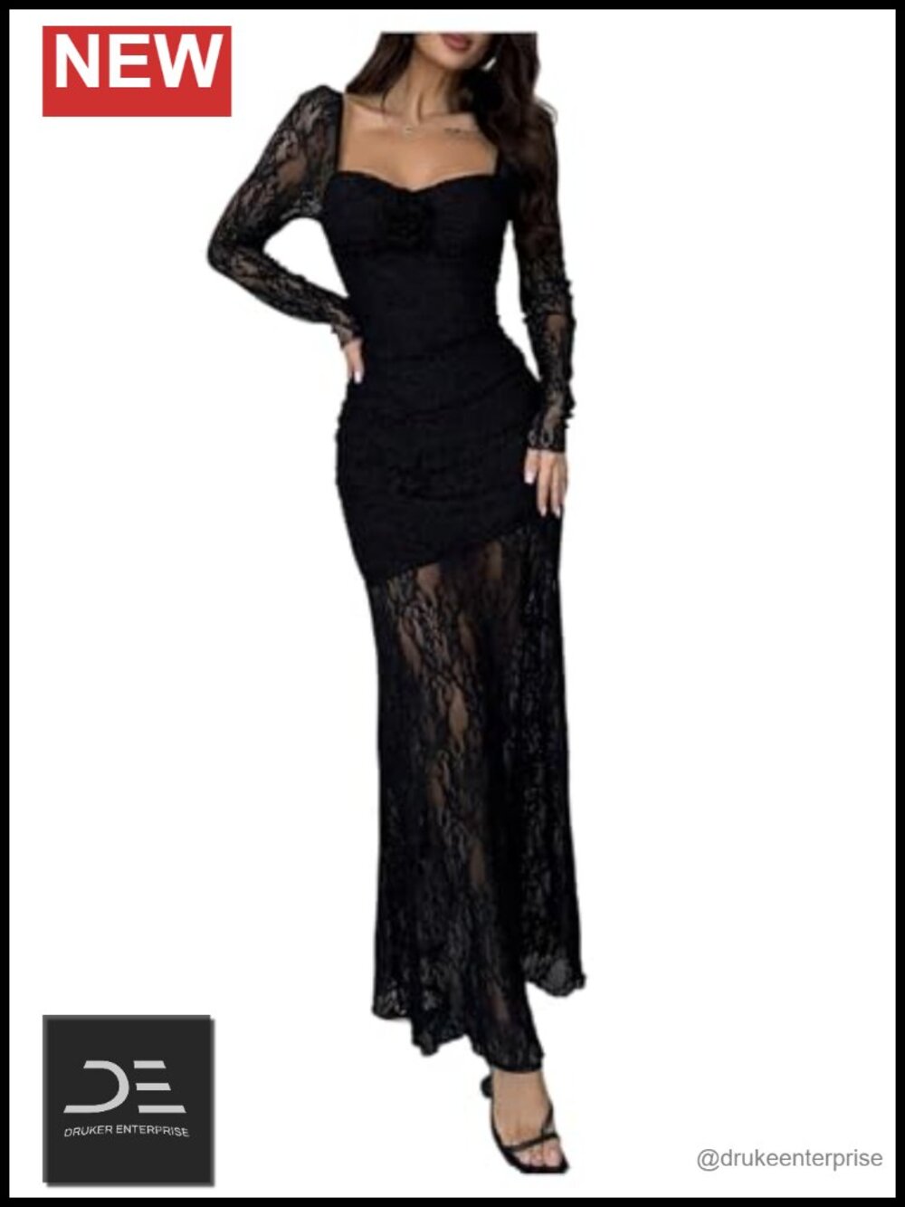 Lace Long Sleeve Bodycon Maxi Dress Gothic Cocktail Formal Party
